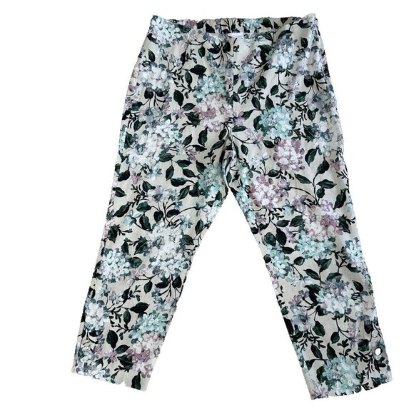 J Jill Ankle Pants Floral Linen Blend Hem Buttons Size Large - Picture 1 of 11